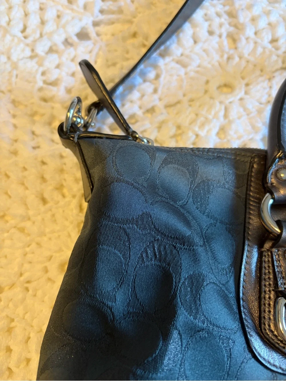 Coach pewter Signature Canvas Convertible Satchel with Leather Trim - Picture 4 of 7